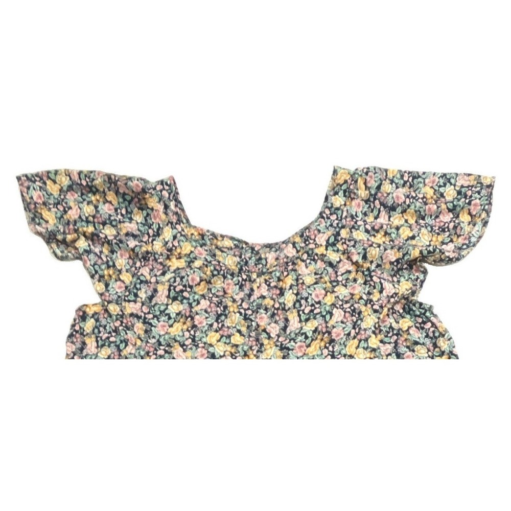 Old Navy Floral Flutter Sleeve Button Down Blouse Navy Blue Pink Yellow 2X Plus - Picture 2 of 5